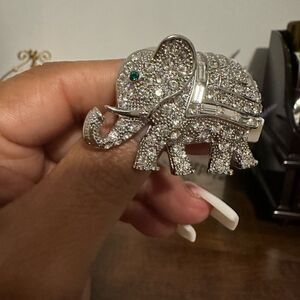 RARE Vintage Carolee Elephant Brooch Silver Tone Pave Crystal Rhinestones Signed